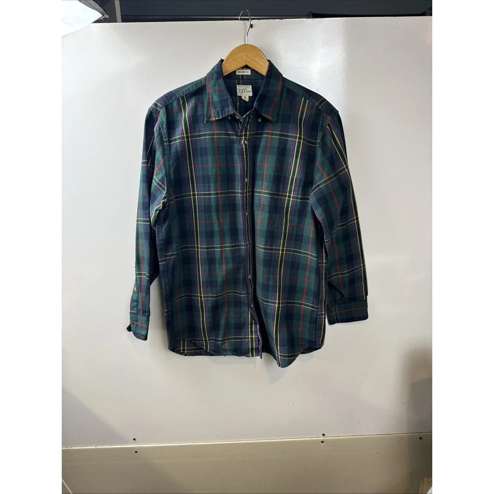 J Crew Green Plaid Dress Shirt Plaid Long Sleeve Button Up Men's Sz M Cotton